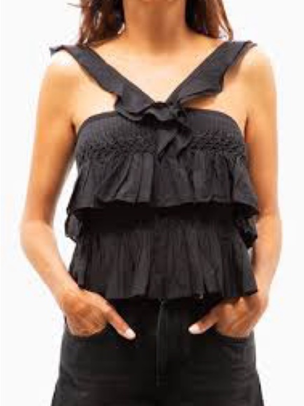 Isabel Marant‎ Etoile Black Voile Daren Smocked Ruffle Top 38